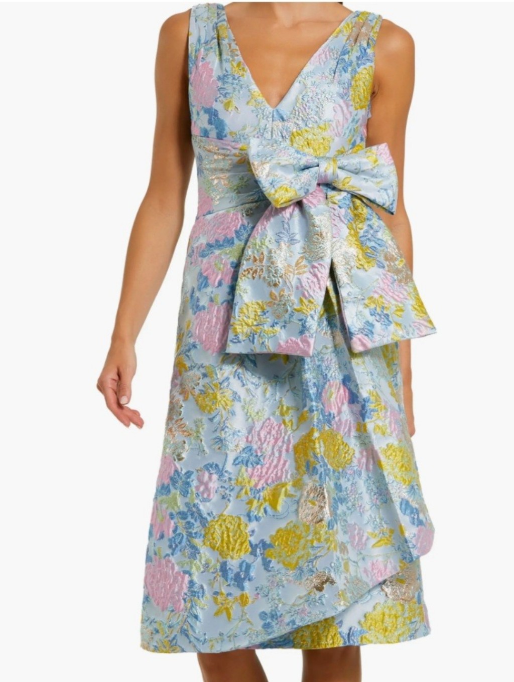 Mac Duggal Floral Brocade Sleeveless Statement Bow Midi Dress Size 6 Nwt